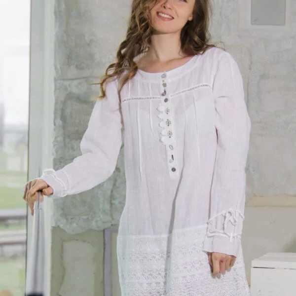 Linen Caftan with Embroidered Bottom -Pure Art - Daniela Dallavalle