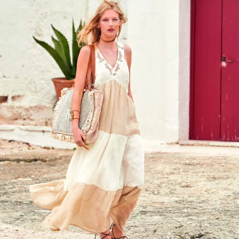 Abito lungo a balze in lino - Long Dress