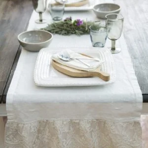 Runner with ruffles and Corinthian lace