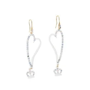White heart earrings with crown