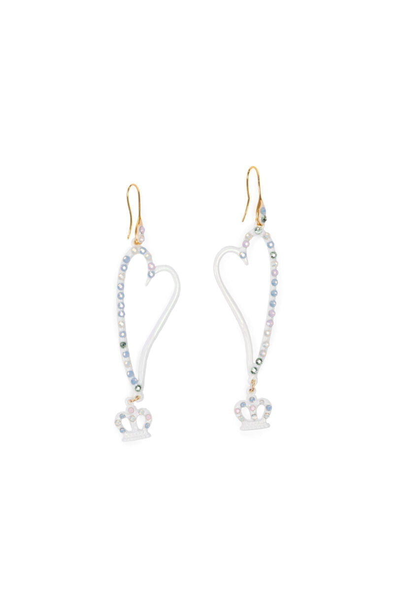 Orecchini cuore bianco con corona