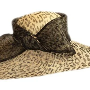Chapeau en sisal avec nœud léopard