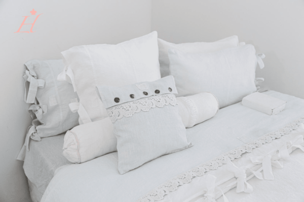 Copri piumino in lino leggero con fiocchi, biancheria per il letto Linen duvet cover with bows Housse de couette-Bettbezug-duvet cover