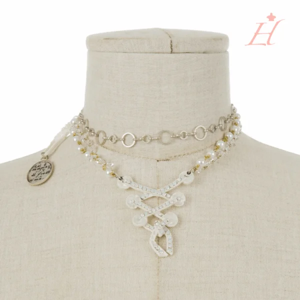 Collana corselet con perle e strass bianchi stile shabby chic
