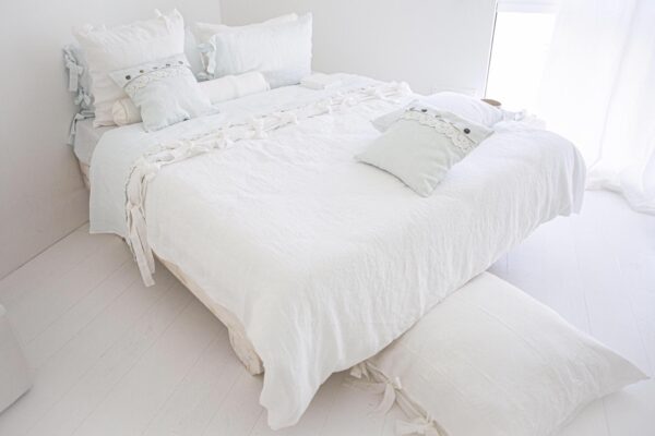 Copri piumino in lino leggero con fiocchi, biancheria per il letto Linen duvet cover with bows