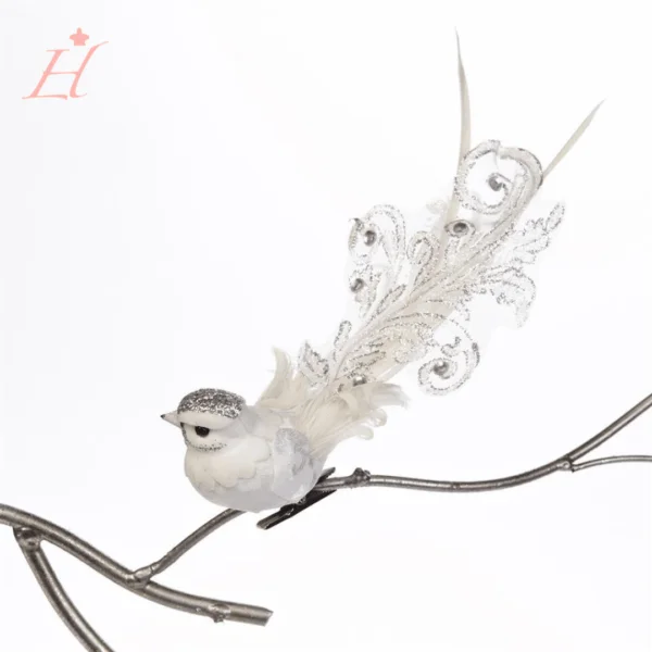 Oiseau Bijoux blanc et argent pour sapin de Noël