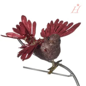 Bijoux oiseau rouge pailleté pour sapin de Noël