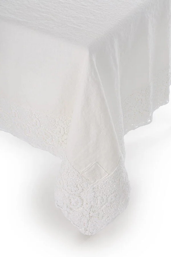 Tovaglia 150x250cm in lino con pizzo "Uncinetto" - immagine 2