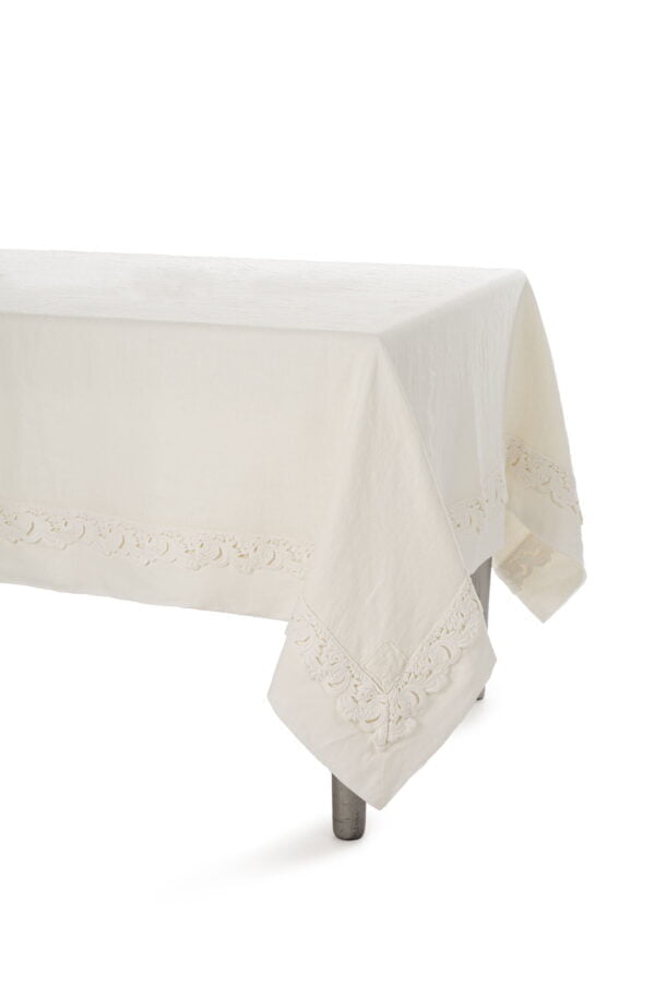 Nappe en lin 160x280cm avec dentelle 'Harmony