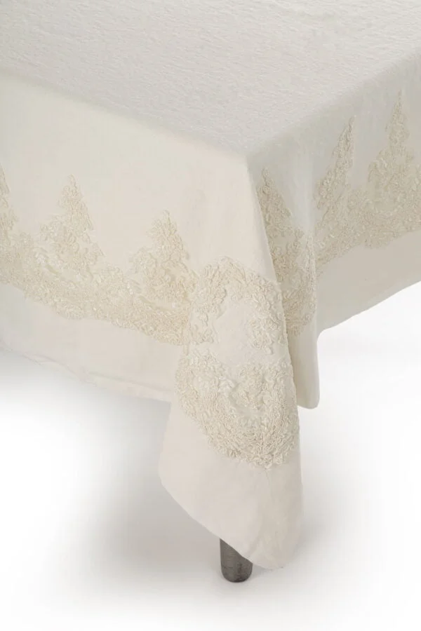Tovaglia 160x280cm in lino con pizzo “Elegante” - immagine 2