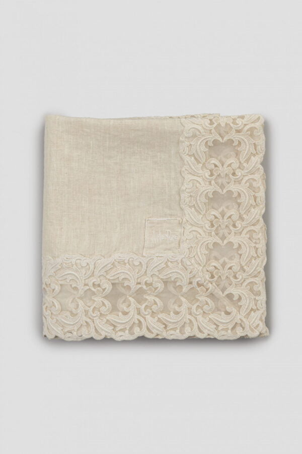 110x110cm linen tablecloth with lace "Farnese"