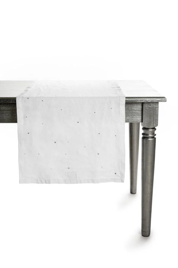 Chemin de table en lin clouté 50x160cm - Blanc 019