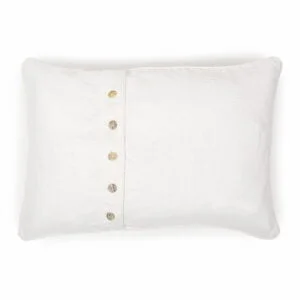 Taie d'oreiller décorative en lin lourd avec boutons agoya - Blanc 019