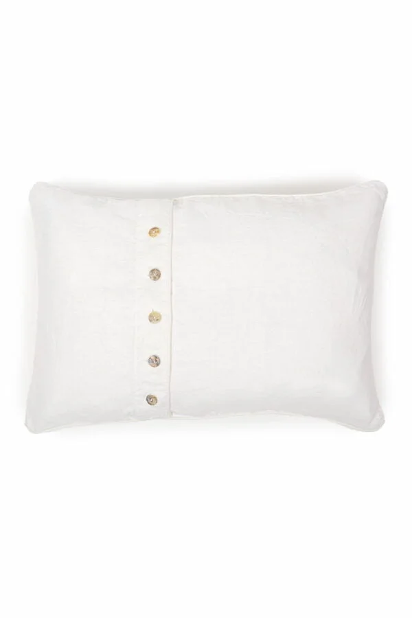 Taie d'oreiller décorative en lin lourd avec boutons agoya - Blanc 019