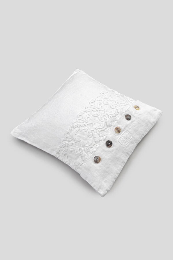 Federa decoro 40x40 in lino pesante con pizzo Farnese - immagine 3