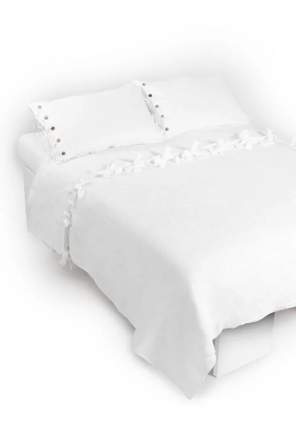 Light linen comforter cover with bows, bedding Linen comforter cover with bows
