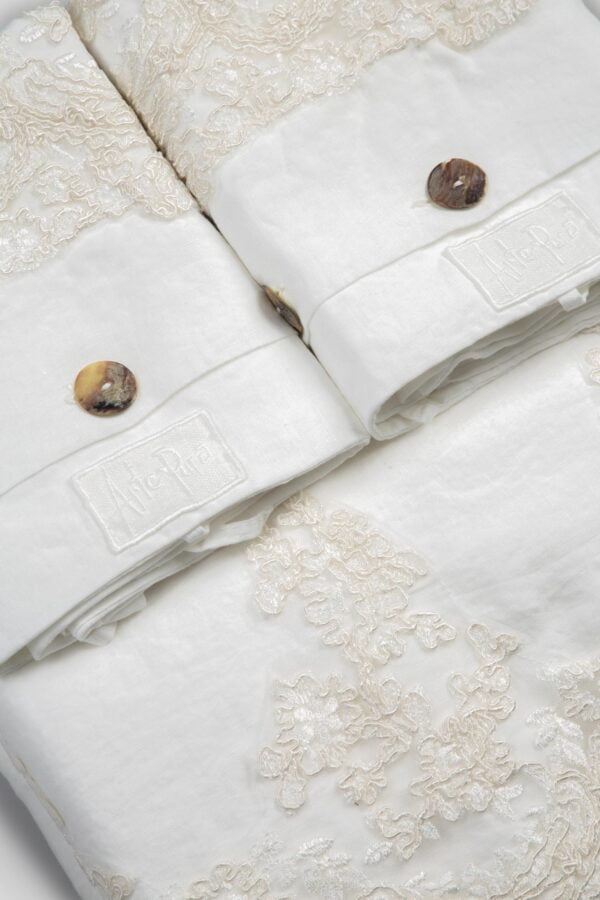 Set letto matrimoniale in lino leggero pizzo Elegante - immagine 3