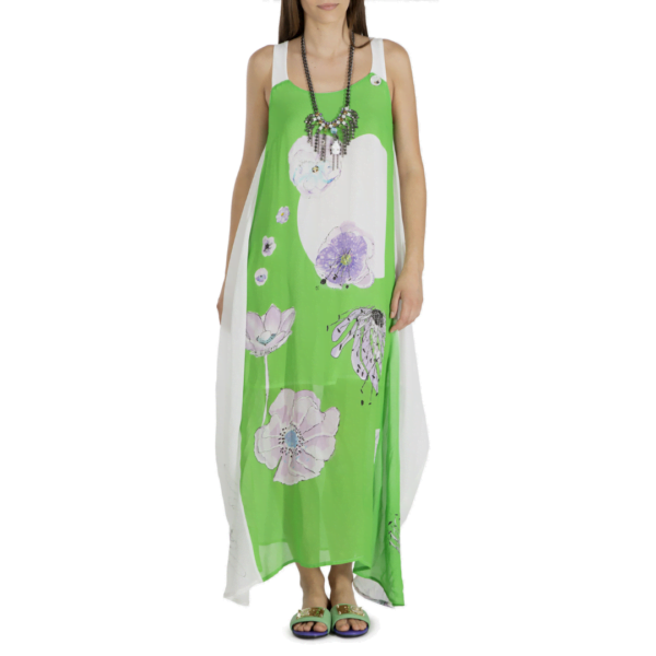 Abito da cerimonia lungo verde fantasia floreale - immagine 2