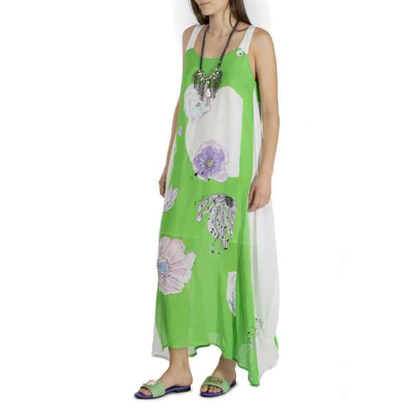 Abito da cerimonia lungo verde fantasia floreale - immagine 3