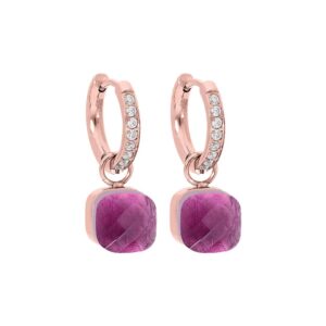 Orecchìni a cerchio in acciaio oro rosa con cristalli e pendente con pietra color viola grape