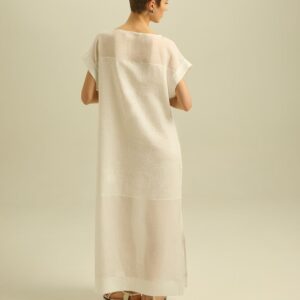 abito lungo in lino semi trasparente con maniche kimono | eu•fo•nì•a