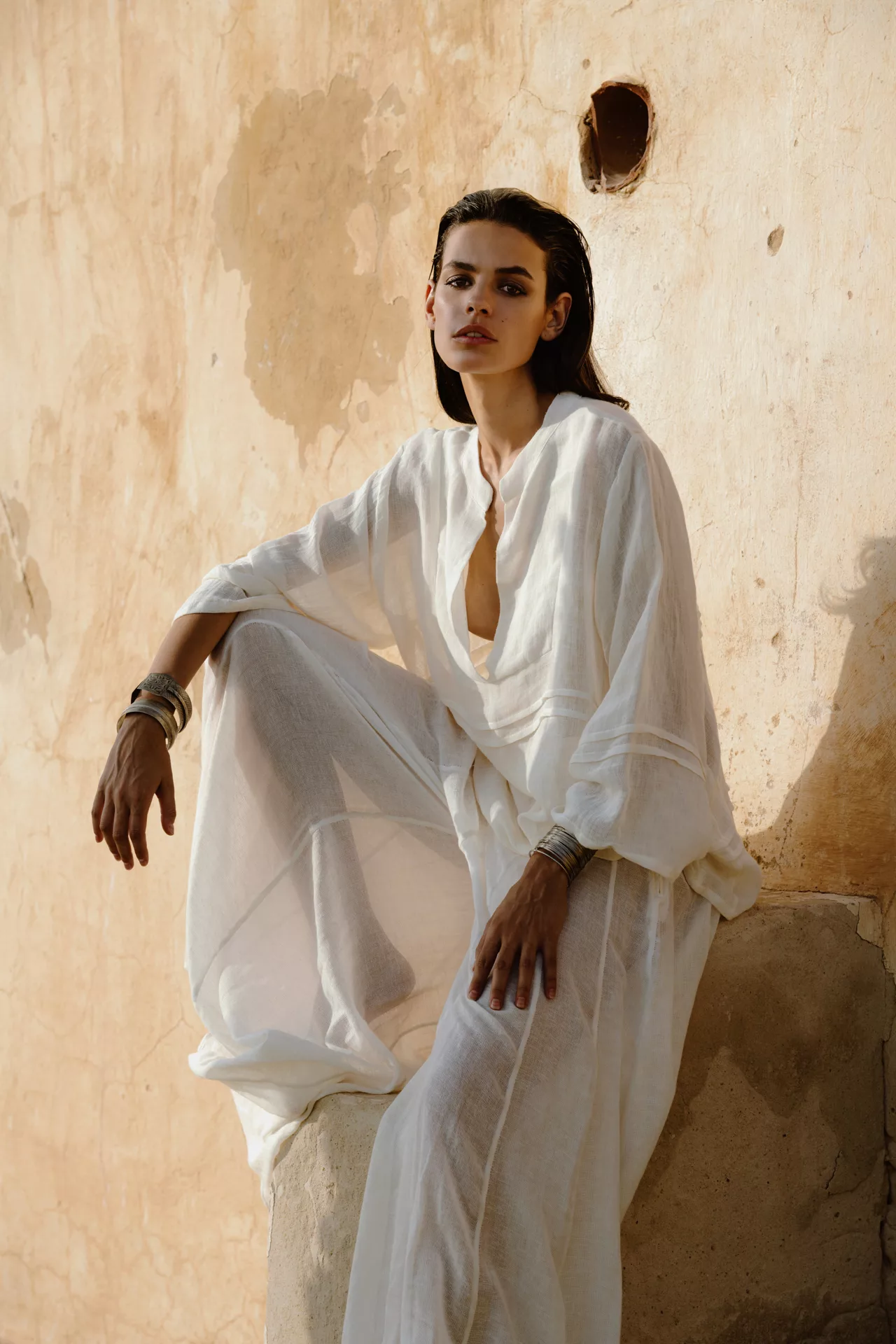 pantalone palazzo calypso in lino tessuto a mano – baraa